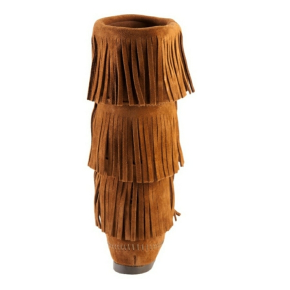 Minnetonka Three Layer Fringe Boots in Brown - Picture 2 of 16